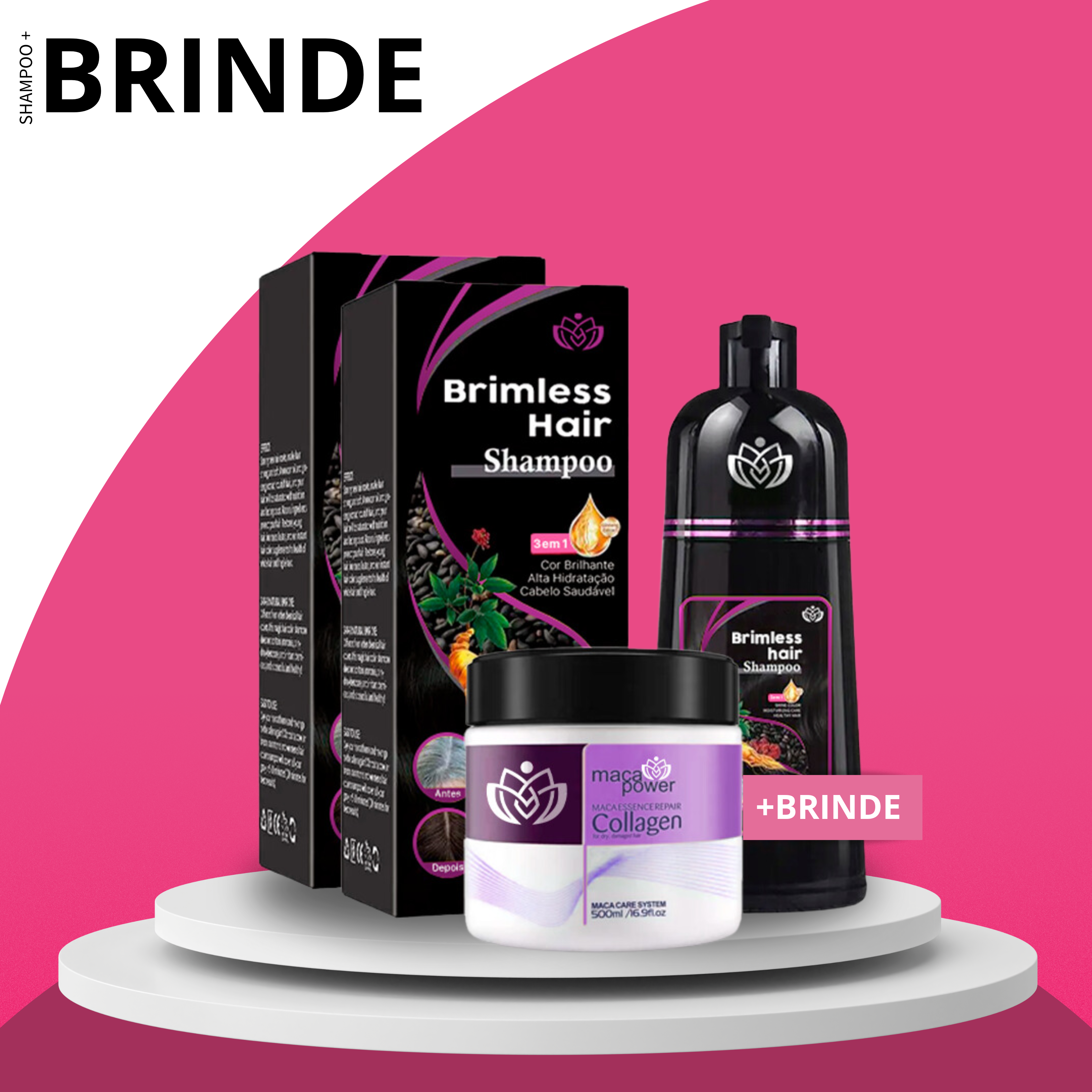Shampoo Brimless Botânico 3 em 1: Cor Natural em Segundos - KIT 3 EM 1