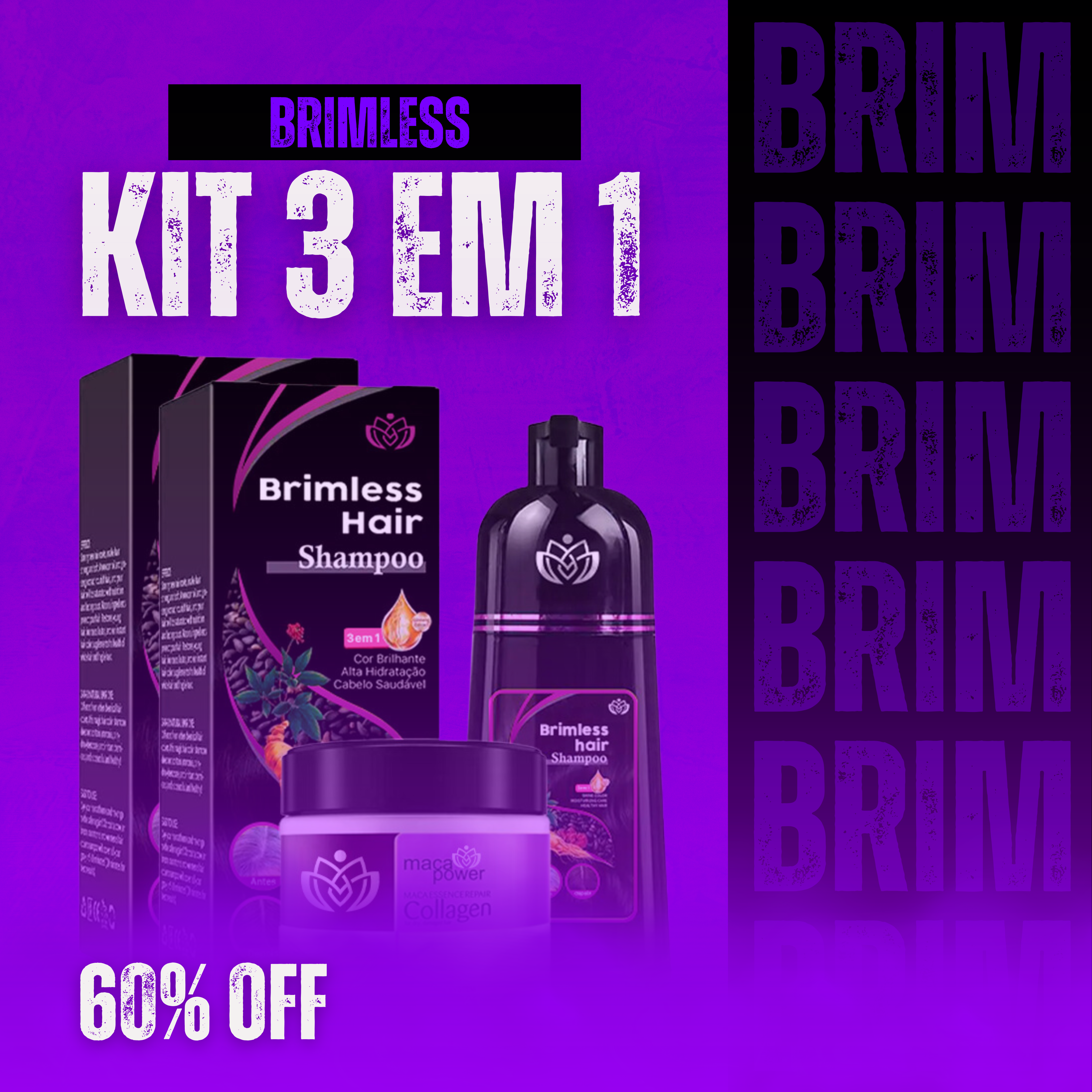 Shampoo Brimless Botânico 3 em 1: Cor Natural em Segundos - KIT 3 EM 1 - 3