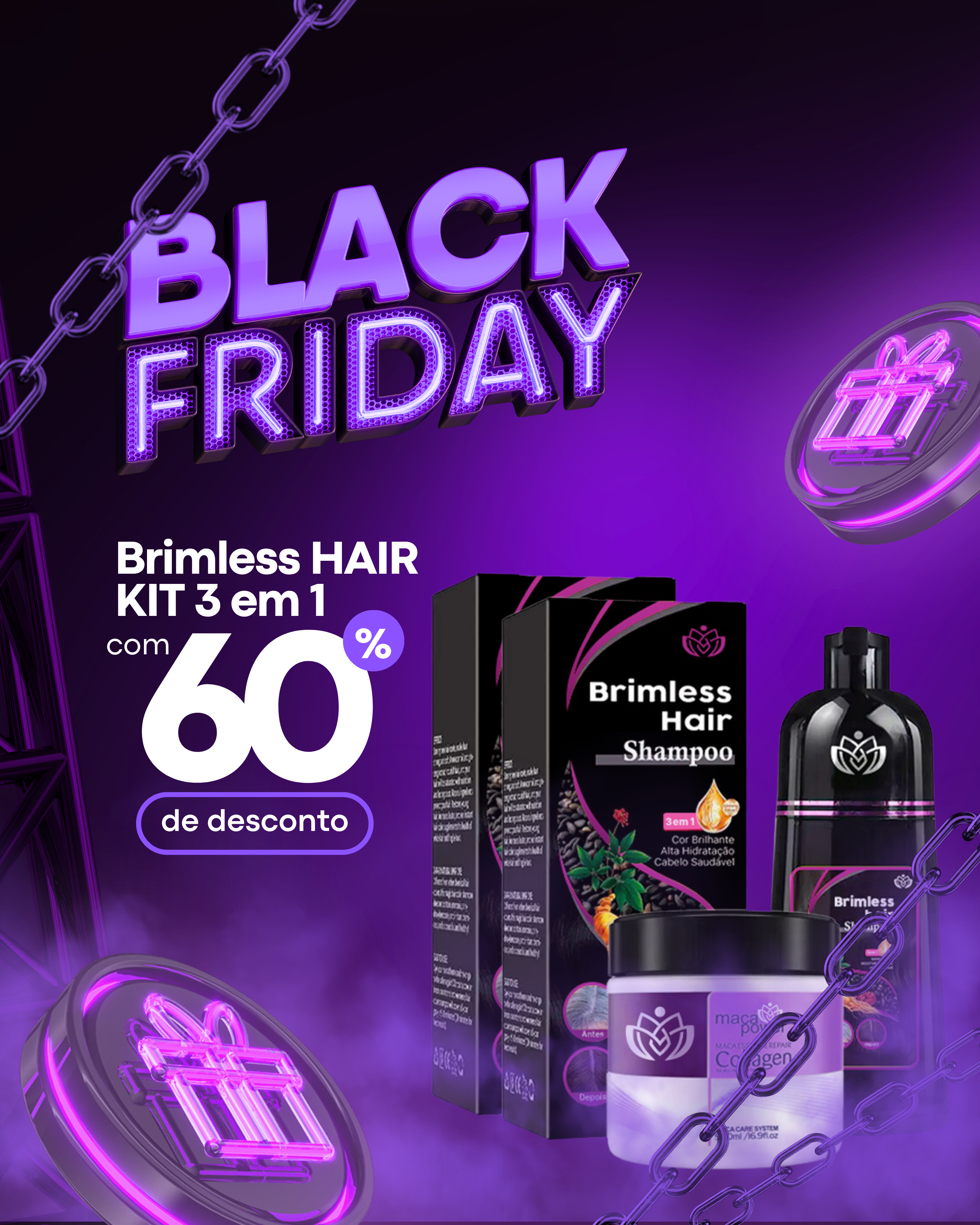 Shampoo Brimless Botânico 3 em 1: Cor Natural em Segundos - KIT 3 EM 1 - 6